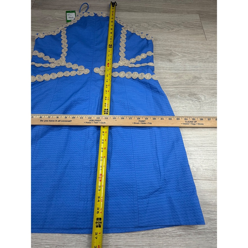 Lilly Pulitzer Pearl Shift Dress Bennet Blue Gold Soutache Halter 28998 Size 16 - Picture 8 of 9